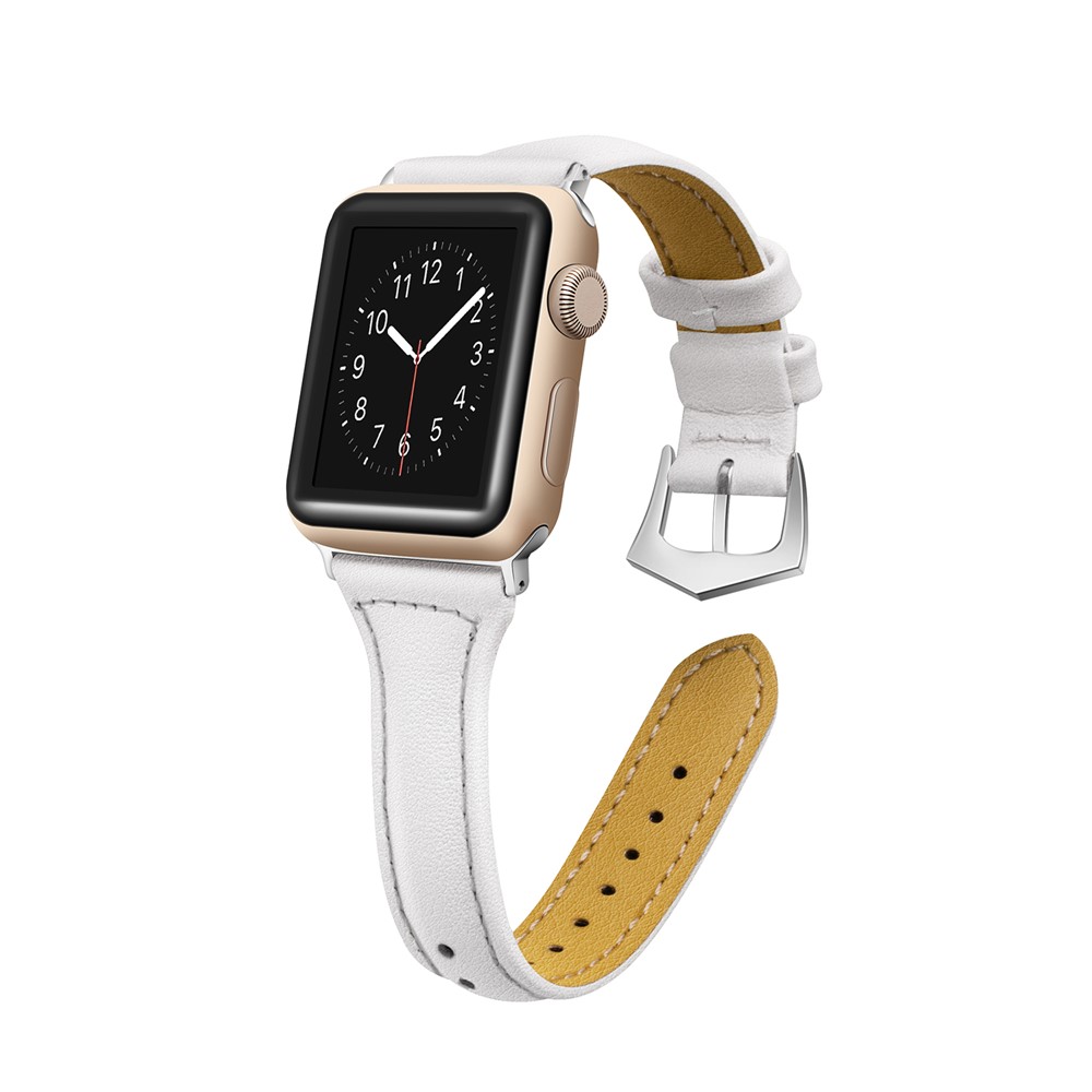 Streamline Design Genuine Leather WatchBand for Apple Watch Series 5 4 40mm / Series 3 2 1 38mm - White-2