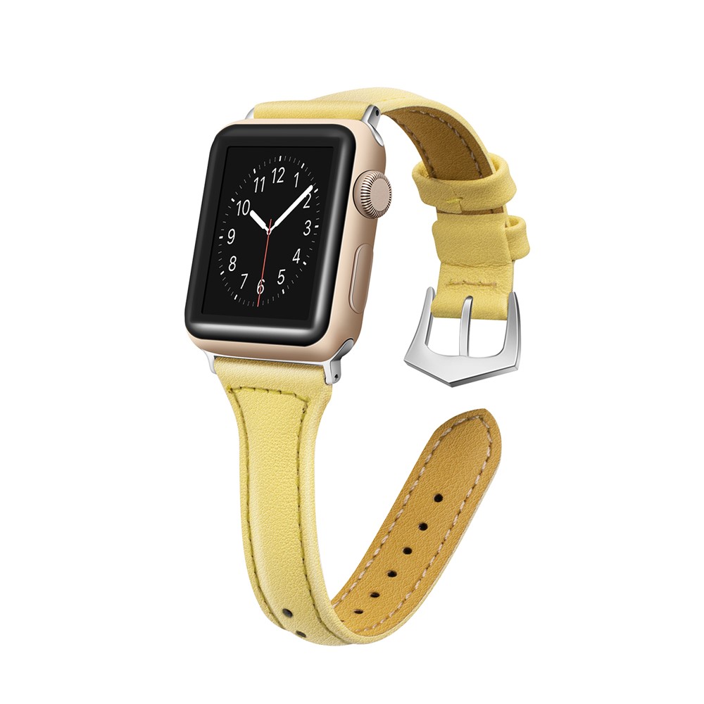 Streamline Design Genuine Leather Watchband Strap for Apple Watch Series 5 4 40mm / Series 3 2 1 38mm - Yellow-2
