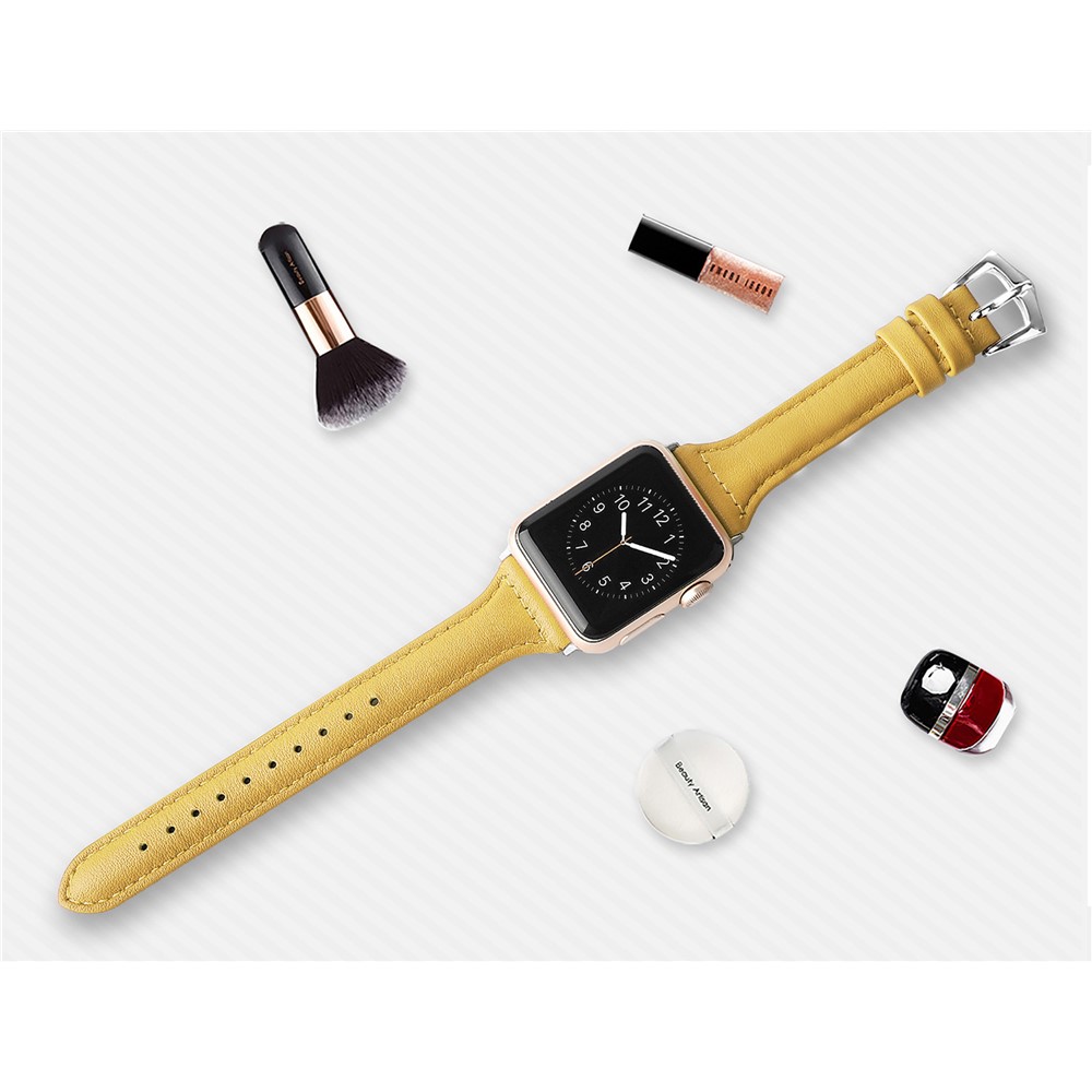 Streamline Design Genuine Leather Watchband Strap for Apple Watch Series 5 4 40mm / Series 3 2 1 38mm - Yellow-4