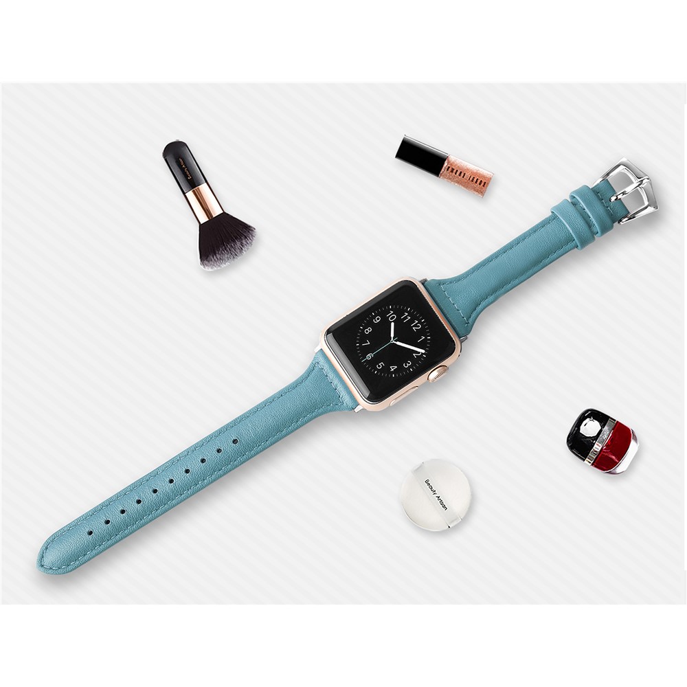 Streamline Design Genuine Leather Watch Wrist Bracelet for Apple Watch Series 4 40mm / Series 3 2 1 38mm - Blue-4