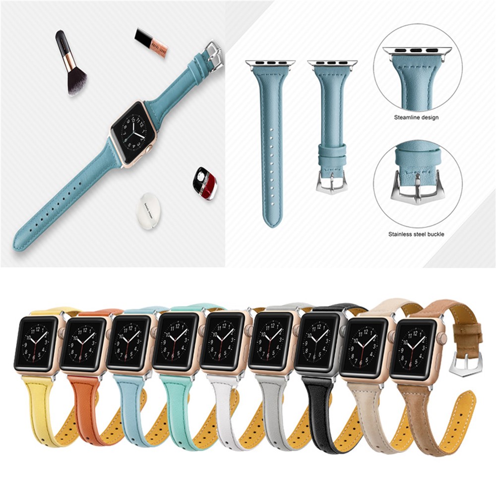Streamline Design Genuine Leather Watch Wrist Bracelet for Apple Watch Series 4 40mm / Series 3 2 1 38mm - Blue-9