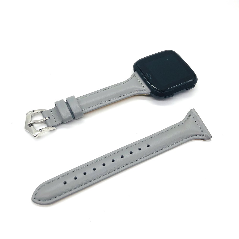 Full Grain Cowhide Leather Watch Strap Replacement for Fitbit Versa - Grey-2