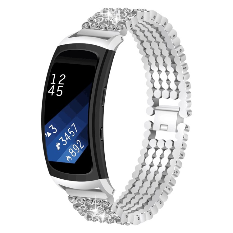 Bling Rhinestone Zinc Alloy Watch Strap Replace Part for Samsung Gear Fit2 SM-360 - Silver-2