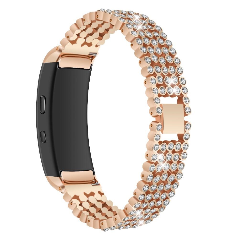 Zinc Alloy Shiny Rhinestone Watch Band Strap for Samsung Gear Fit2 SM-360 - Rose Gold-1
