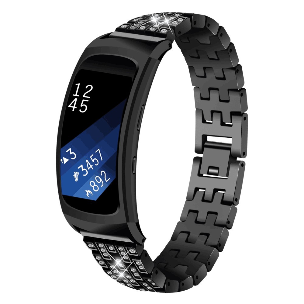 Rhinestone Decor Metal Watch Band Strap for Samsung Gear Fit2 SM-R360 - Black-1