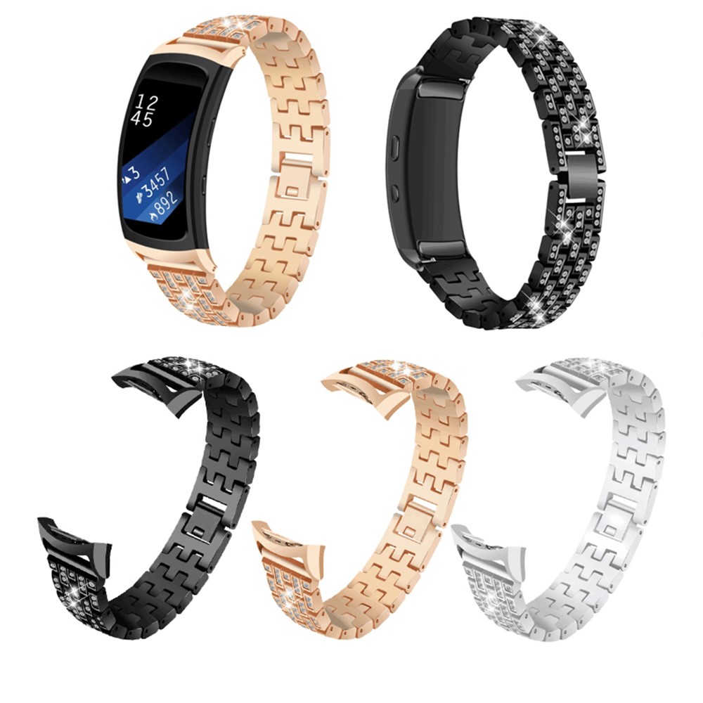 Rhinestone Decor Metal Watch Band Strap for Samsung Gear Fit2 SM-R360 - Black-4