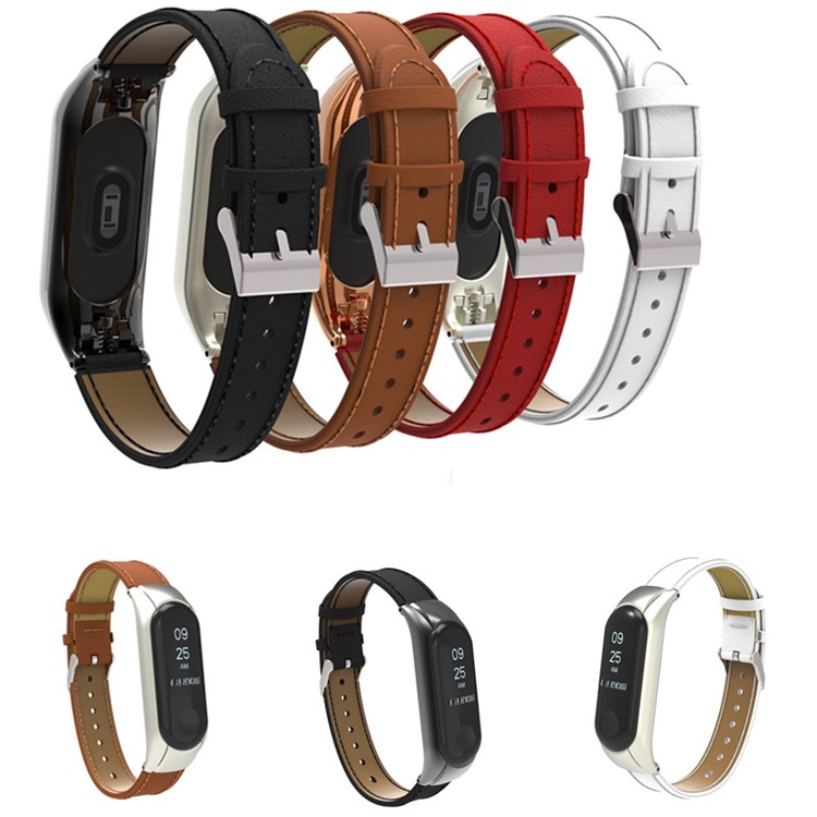 Genuine Leather Watch Band for Xiaomi Mi Band 3 - Black-11
