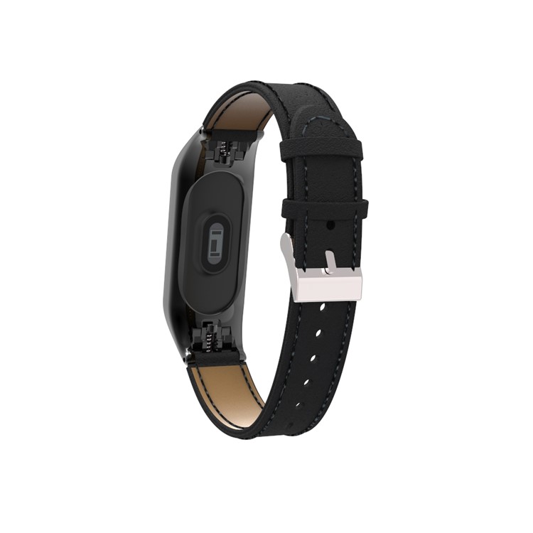 Genuine Leather Watch Band for Xiaomi Mi Band 3 - Black-6