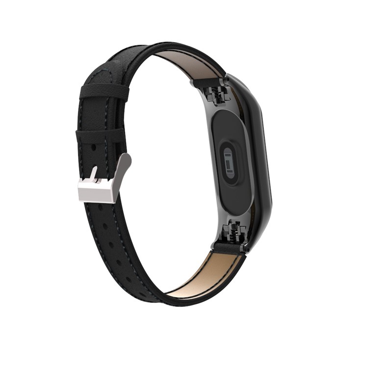Genuine Leather Watch Band for Xiaomi Mi Band 3 - Black-7