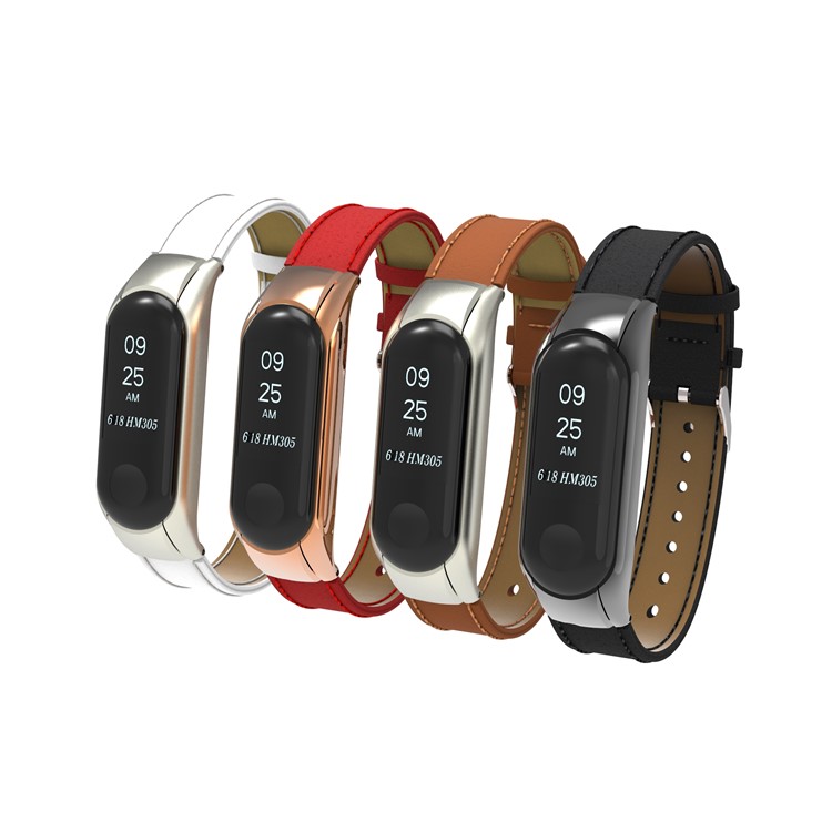 Genuine Leather Watch Band for Xiaomi Mi Band 3 - Black-9