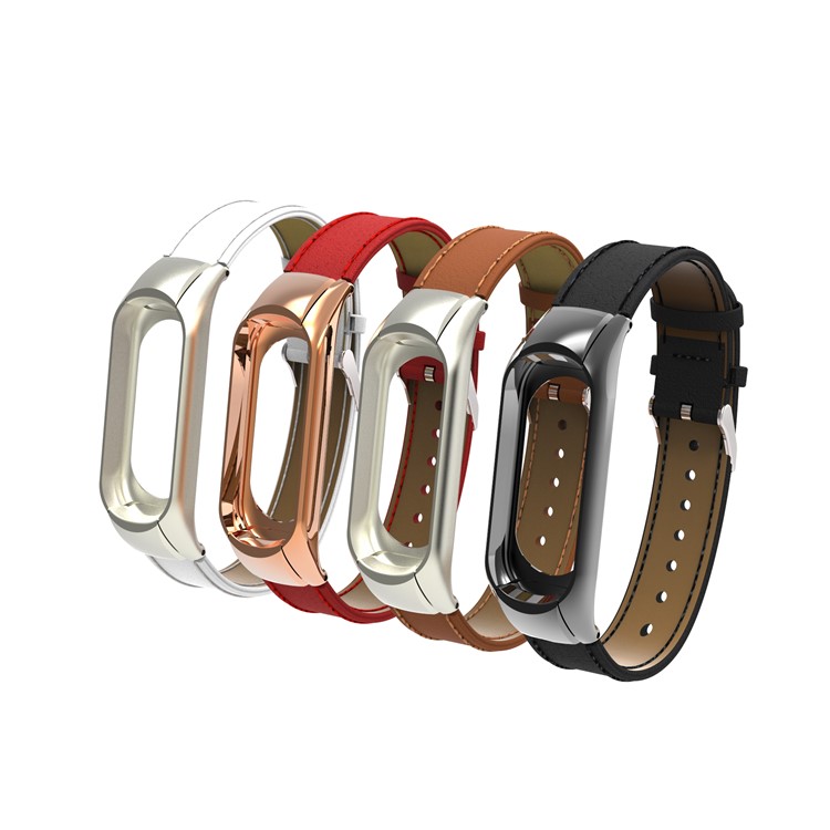 Pulseira De Relógio De Couro Genuíno Para Xiaomi Mi Banda 3 - Branco-10
