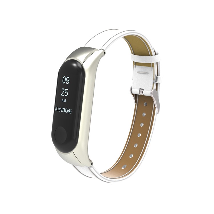 Pulseira De Relógio De Couro Genuíno Para Xiaomi Mi Banda 3 - Branco-2