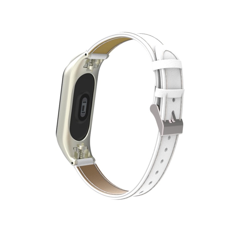 Pulseira De Relógio De Couro Genuíno Para Xiaomi Mi Banda 3 - Branco-3