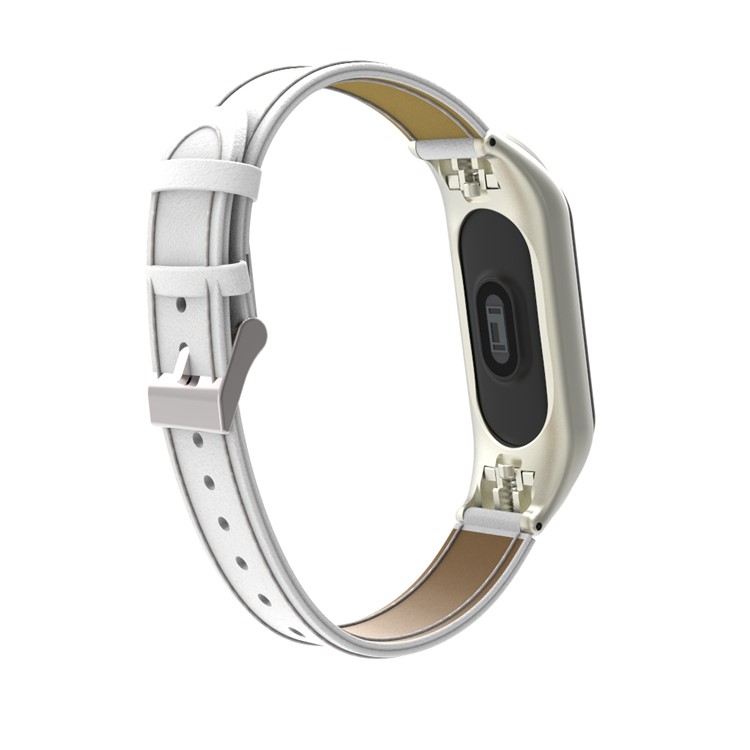 Pulseira De Relógio De Couro Genuíno Para Xiaomi Mi Banda 3 - Branco-4