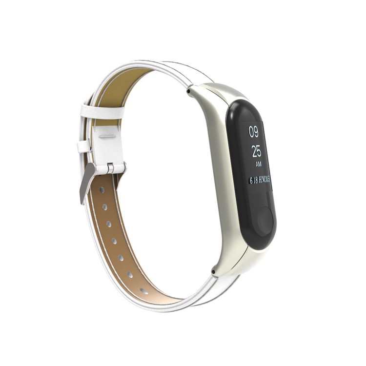 Pulseira De Relógio De Couro Genuíno Para Xiaomi Mi Banda 3 - Branco-5