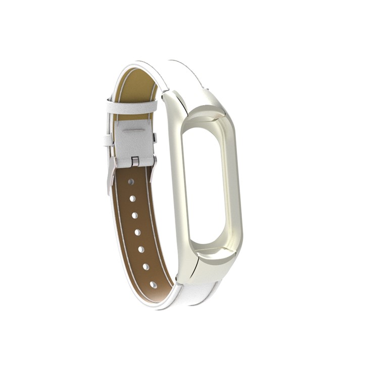 Pulseira De Relógio De Couro Genuíno Para Xiaomi Mi Banda 3 - Branco-6