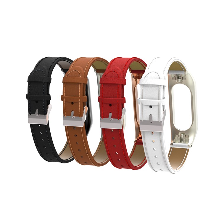 Pulseira De Relógio De Couro Genuíno Para Xiaomi Mi Banda 3 - Branco-9