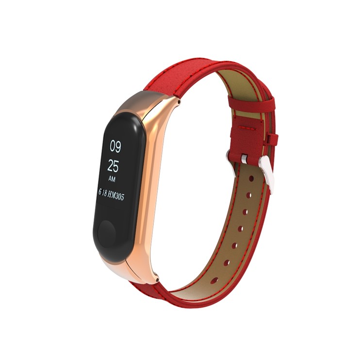 Genuine Leather Watch Wrist Band for Xiaomi Mi Band 3 - Red-2