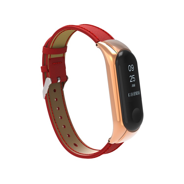 Genuine Leather Watch Wrist Band for Xiaomi Mi Band 3 - Red-3
