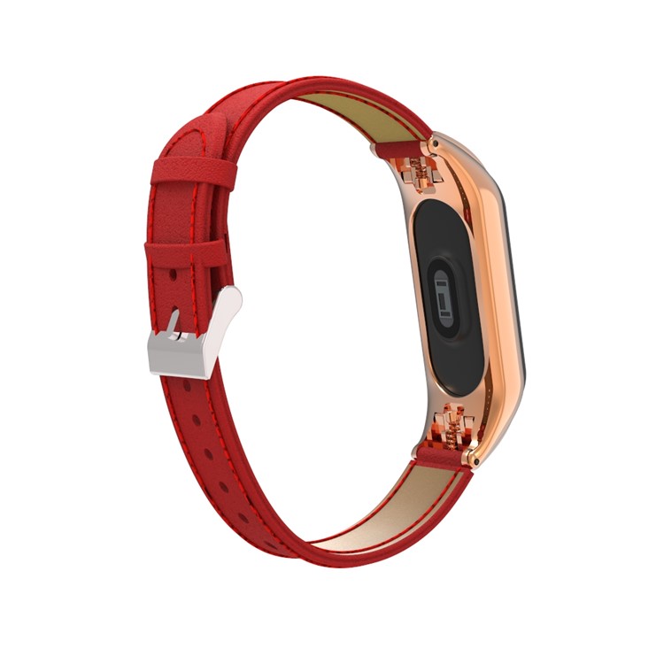 Genuine Leather Watch Wrist Band for Xiaomi Mi Band 3 - Red-4