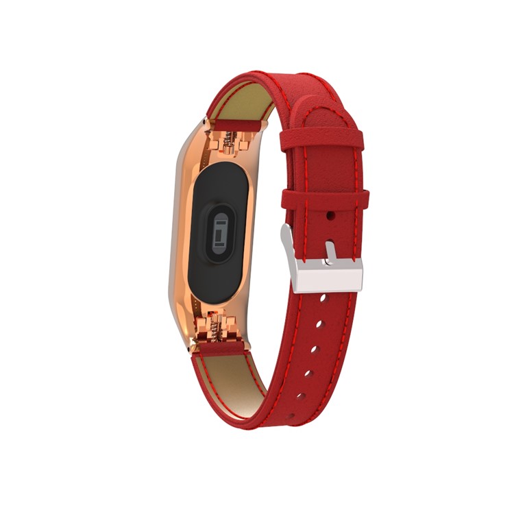 Genuine Leather Watch Wrist Band for Xiaomi Mi Band 3 - Red-5