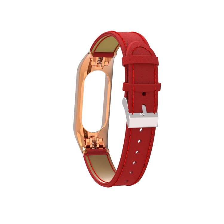 Genuine Leather Watch Wrist Band for Xiaomi Mi Band 3 - Red-6