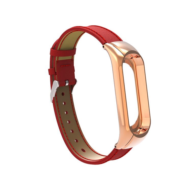 Genuine Leather Watch Wrist Band for Xiaomi Mi Band 3 - Red-7