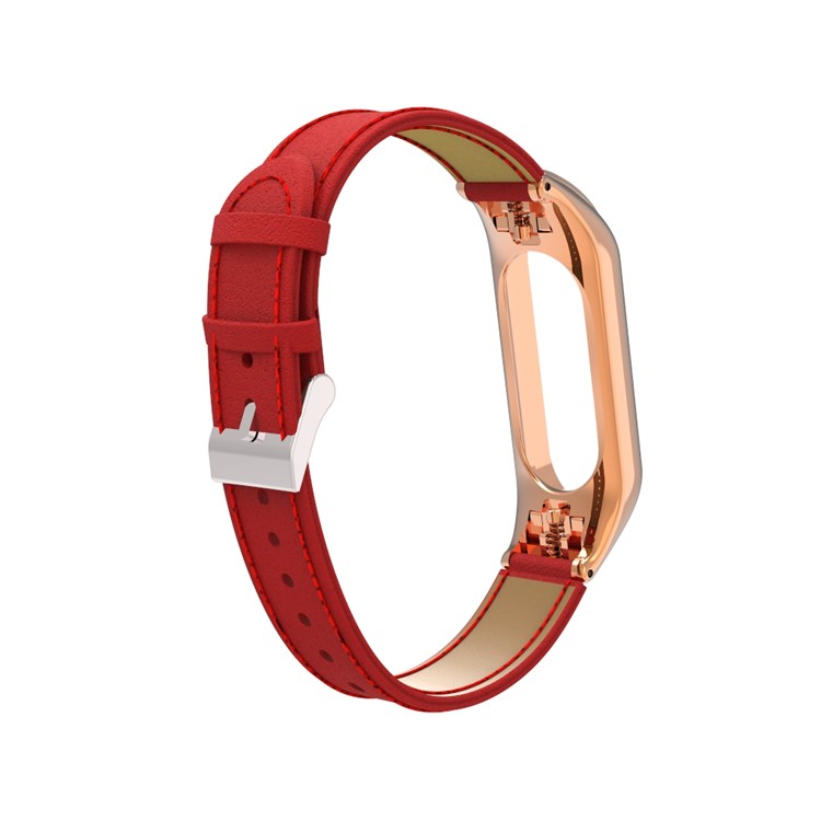 Genuine Leather Watch Wrist Band for Xiaomi Mi Band 3 - Red-8