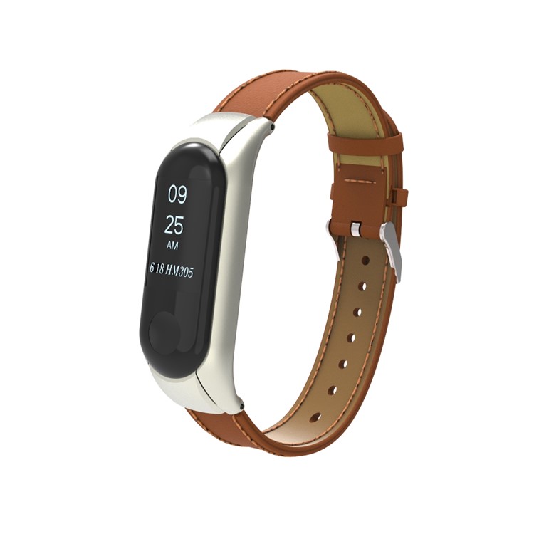 Genuine Leather Watch Bracelet for Xiaomi Mi Band 3 - Brown-2