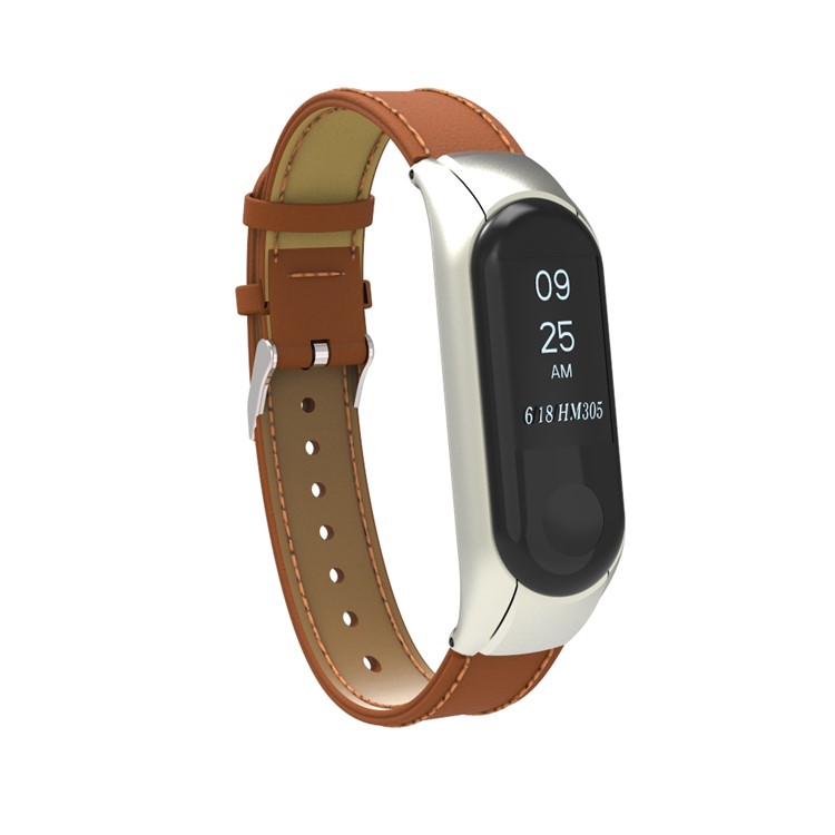 Genuine Leather Watch Bracelet for Xiaomi Mi Band 3 - Brown-3