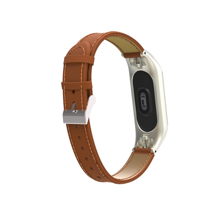Genuine Leather Watch Bracelet for Xiaomi Mi Band 3 - Brown-4