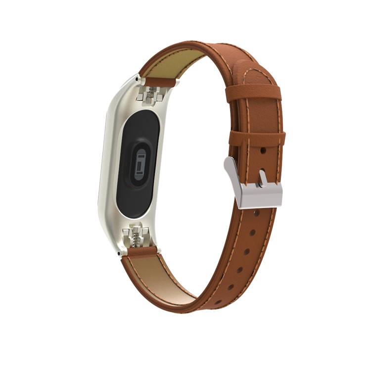 Genuine Leather Watch Bracelet for Xiaomi Mi Band 3 - Brown-5