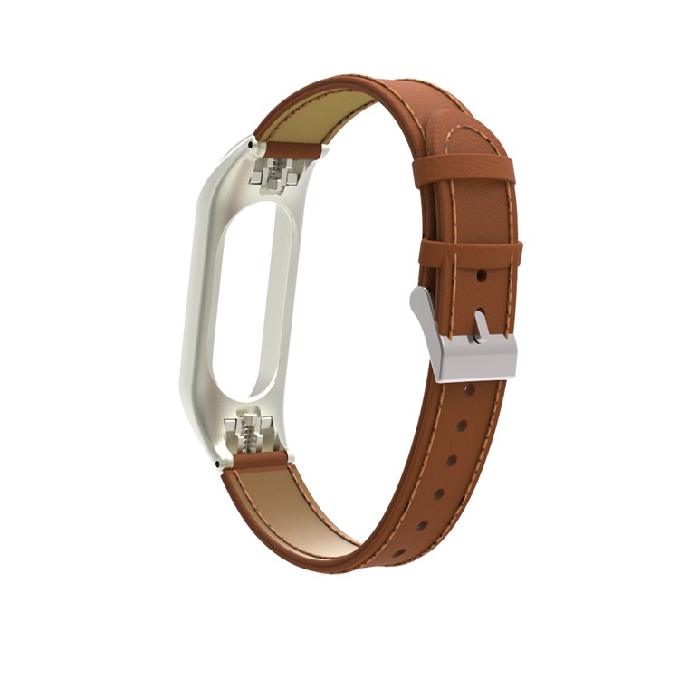 Genuine Leather Watch Bracelet for Xiaomi Mi Band 3 - Brown-6