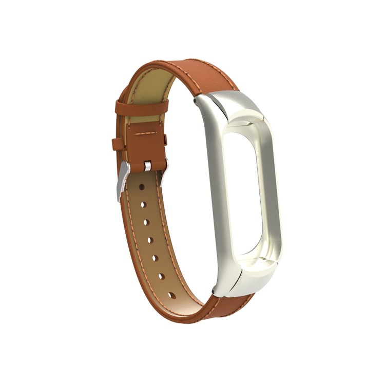 Genuine Leather Watch Bracelet for Xiaomi Mi Band 3 - Brown-7