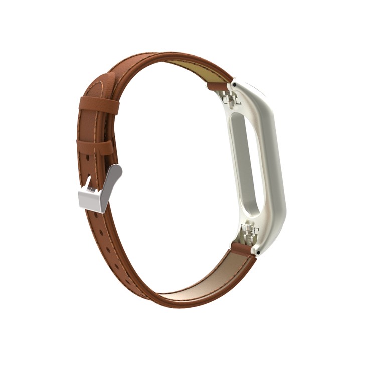 Genuine Leather Watch Bracelet for Xiaomi Mi Band 3 - Brown-8