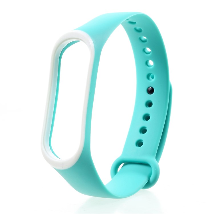 Banda De Reloj De Silicona Suave De Dos Colores Para Xiaomi Mi Band 3 - Blanco / Cian-1