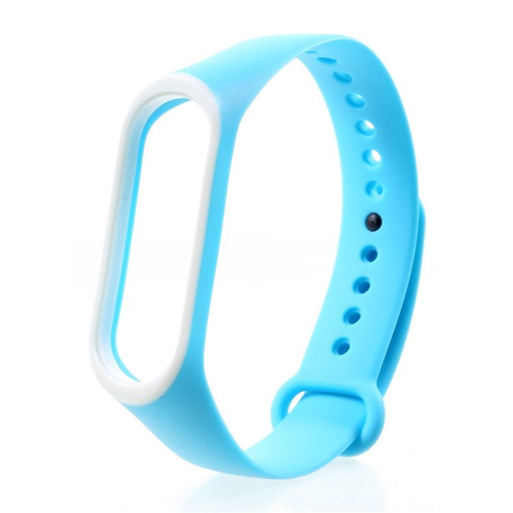 Banda De Reloj De Silicona Suave De Dos Colores Para Xiaomi Mi Band 3 - Blanco / Cian-7