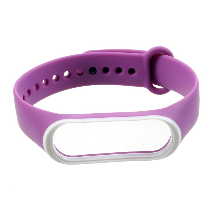Bi-color Soft Silicone Wrist Strap Watch Strap Replacement for Xiaomi Mi Smart Band 4 / Mi Band 3 - White / Purple
