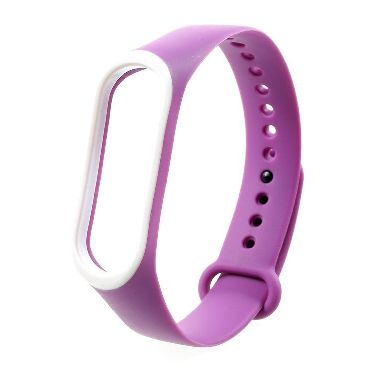 Reemplazo Bicolor Correa De Reloj De Correa De Silicona Suave Para Xiaomi Mi Banda 3 - Blanco / Púrpura-2