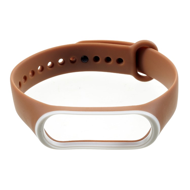 Reemplazo Bicolor De La Correa De Muñeca Del Silicón Suave Para Xiaomi Mi Band 3 - Blanco / Café-1