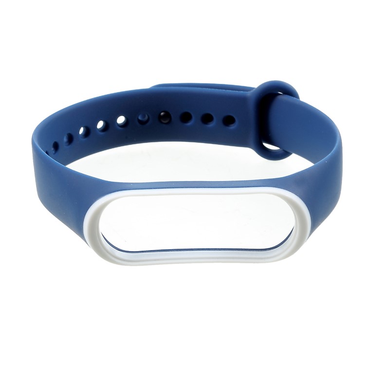 Muñequera De Silicona Ajustable Para Xiaomi Mi Band 3 - Blanco / Azul Oscuro-1