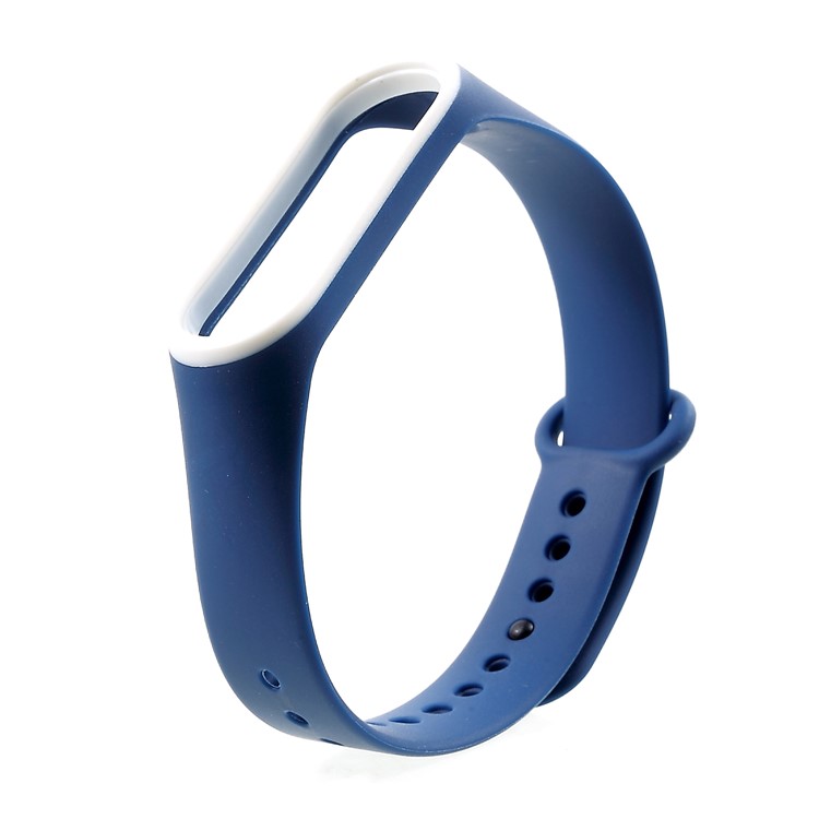 Muñequera De Silicona Ajustable Para Xiaomi Mi Band 3 - Blanco / Azul Oscuro-2