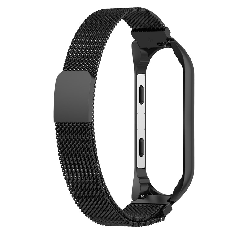 Luxury Milanese Stainless Steel Magnetic Watch Band with Frame for Xiaomi Mi Band 3, Length: 180mm - Black-2
