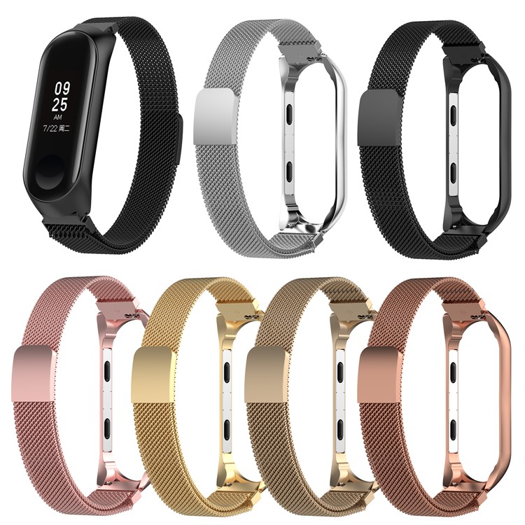 Luxury Milanese Stainless Steel Magnetic Watch Band with Frame for Xiaomi Mi Band 3, Length: 180mm - Black-5