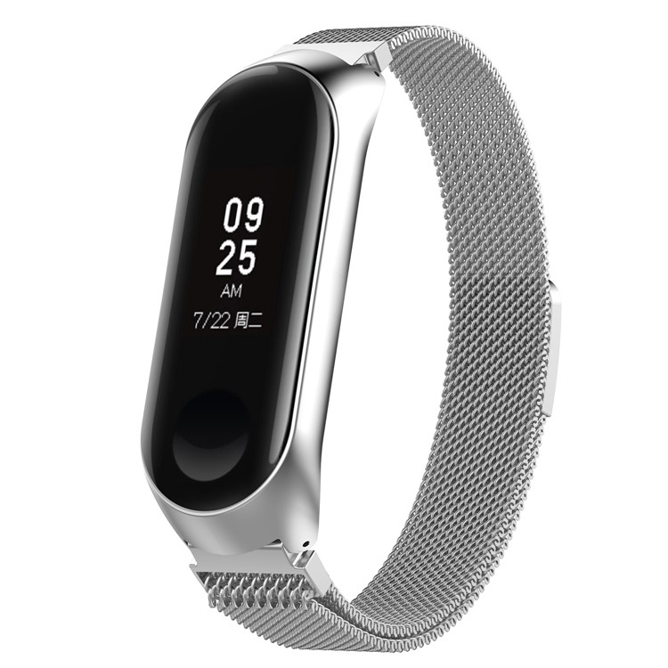 Luxo Milanese Aço Inoxidável Pulseira De Relógio Magnético Com Moldura Para Xiaomi Mi Banda 3, Comprimento: 180mm - Prata-2