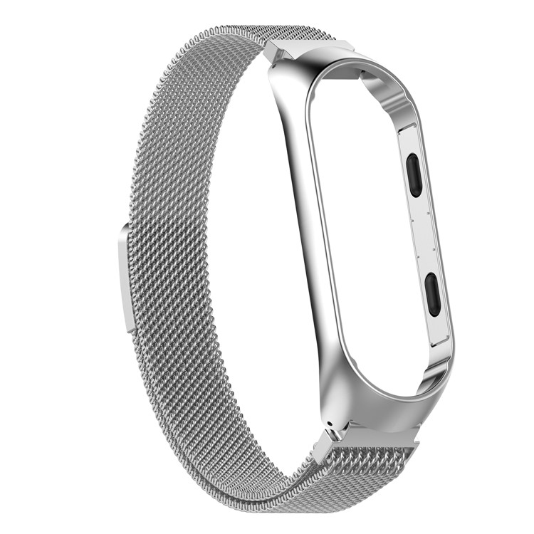 Luxo Milanese Aço Inoxidável Pulseira De Relógio Magnético Com Moldura Para Xiaomi Mi Banda 3, Comprimento: 180mm - Prata-3