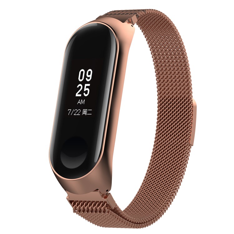 Luxury Milanese Stainless Steel Magnetic Watch Band Strap + Frame for Xiaomi Mi Band 3, Length: 180mm - Rose Gold-3