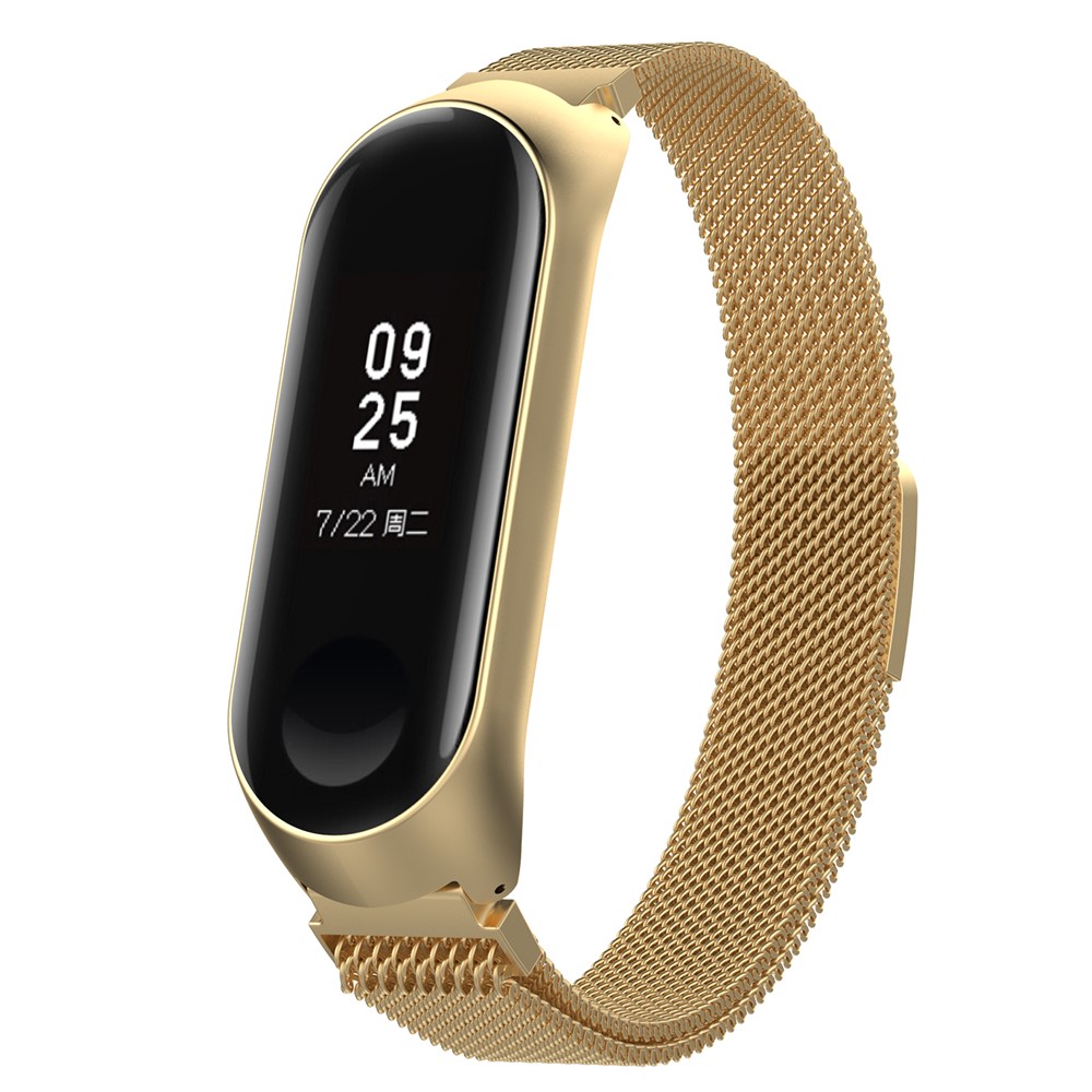 Luxury Milanese Stainless Steel Magnetic Watch Band + Frame Replacement for Xiaomi Mi Band 3, Length: 180mm - Gold-2