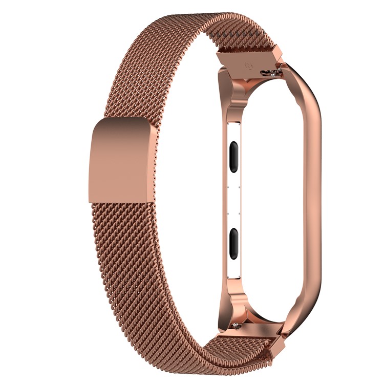 Luxury Milanese Stainless Steel Magnetic Watch Strap + Frame Replace Part for Xiaomi Mi Band 3, Length: 210mm - Rose Gold-2