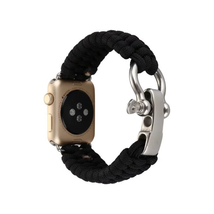 

Paracord Rope Watch Wrist Band Survival Bracelet for Apple Watch Series 4 44mm, Series 3 / 2 / 1 42mm - All Black, Apple Watch Series 3 42mm
